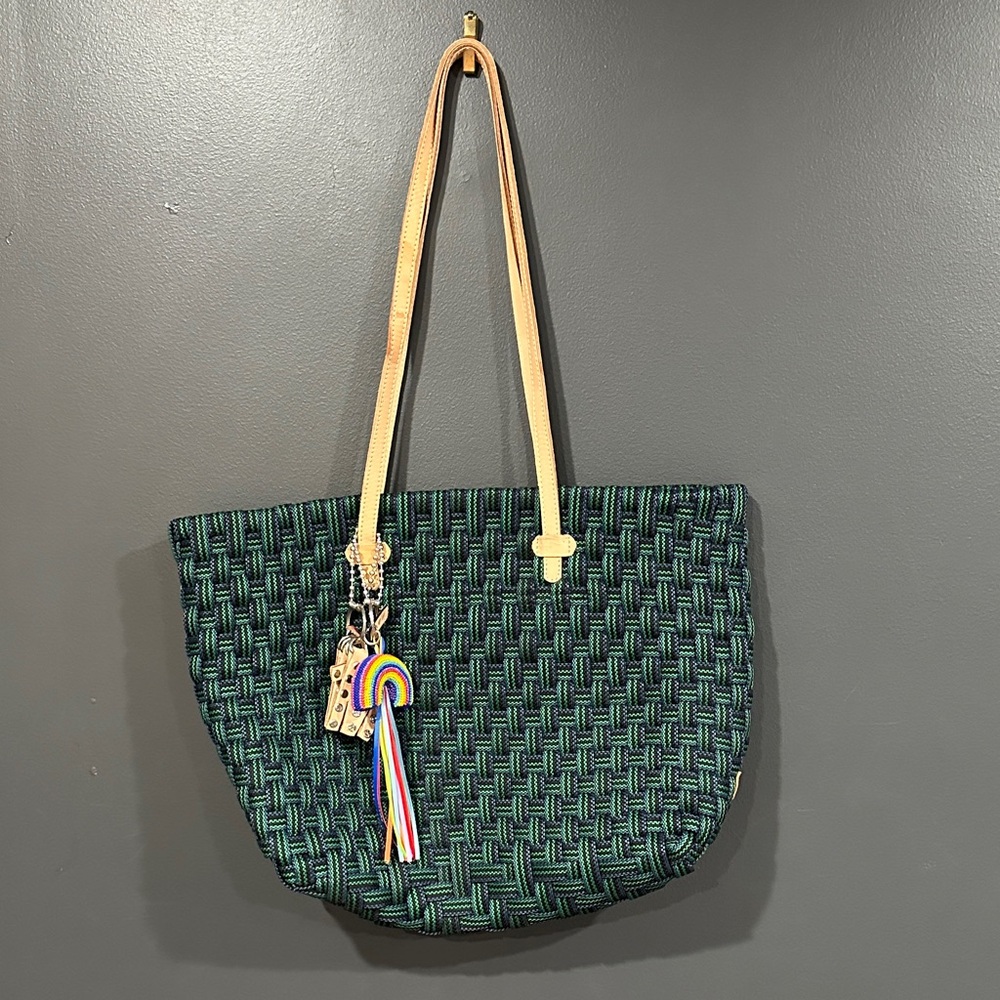 Consuela Green Woven Tote with Tan Straps